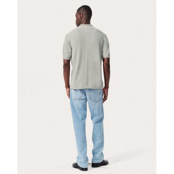 rag & bone Men's L Harvey Knit Polo Shirt in Leaf Grey - Picture 5 of 16